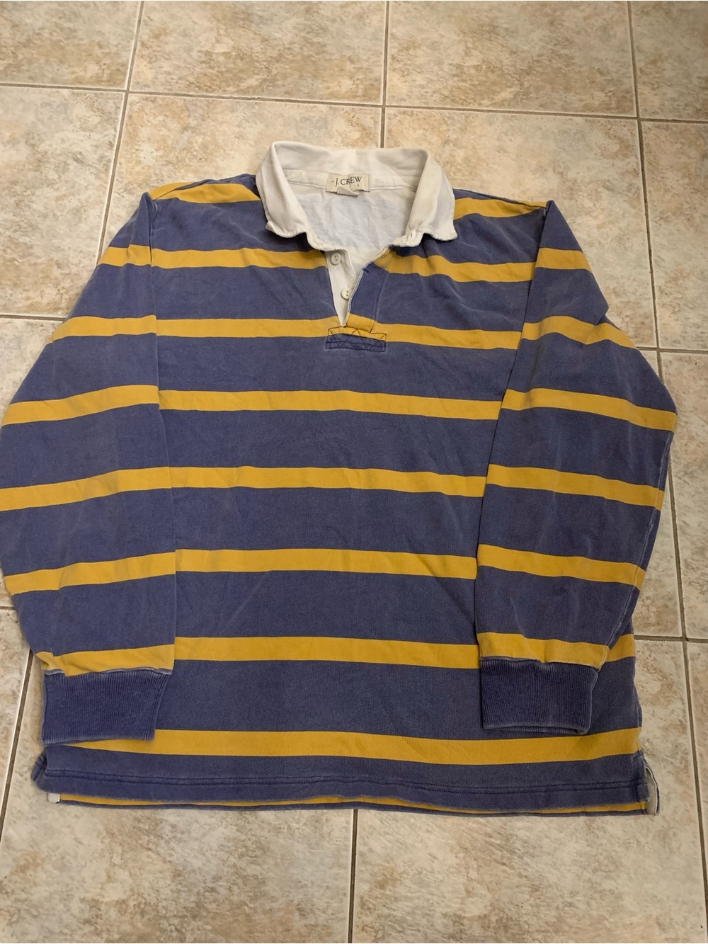 J. Crew Men’s Blue & Yellow Striped Rugby Shirt size large